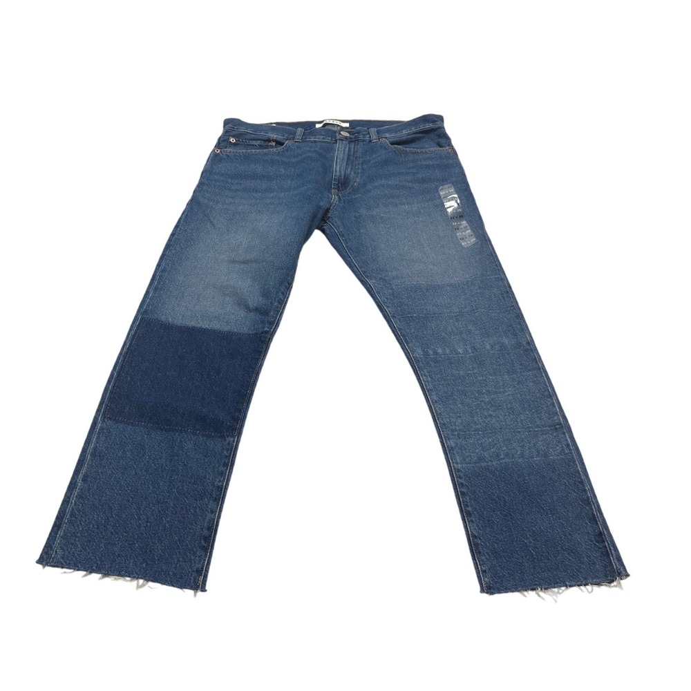 PacSun‎ Vintage Skinny Jeans Mens 32x26 Blue Patchwork Reconstructed Raw Hem NEW